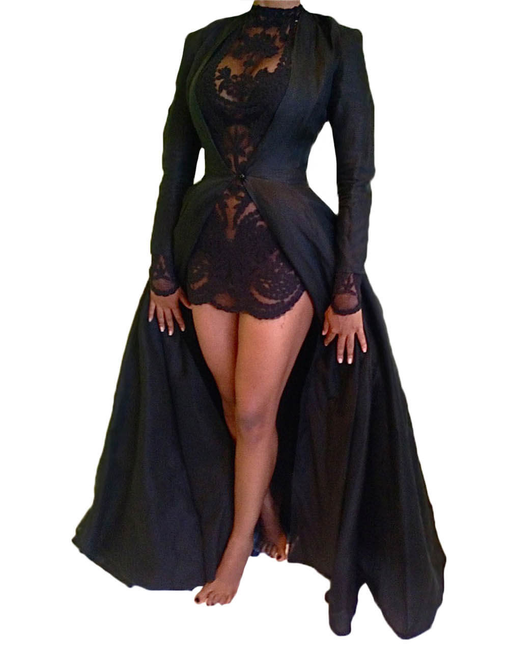 Women's Sexy 2Pcs Gothic Lace Sheer Jacket Long Dress Gown Party Halloween Costume Outfit