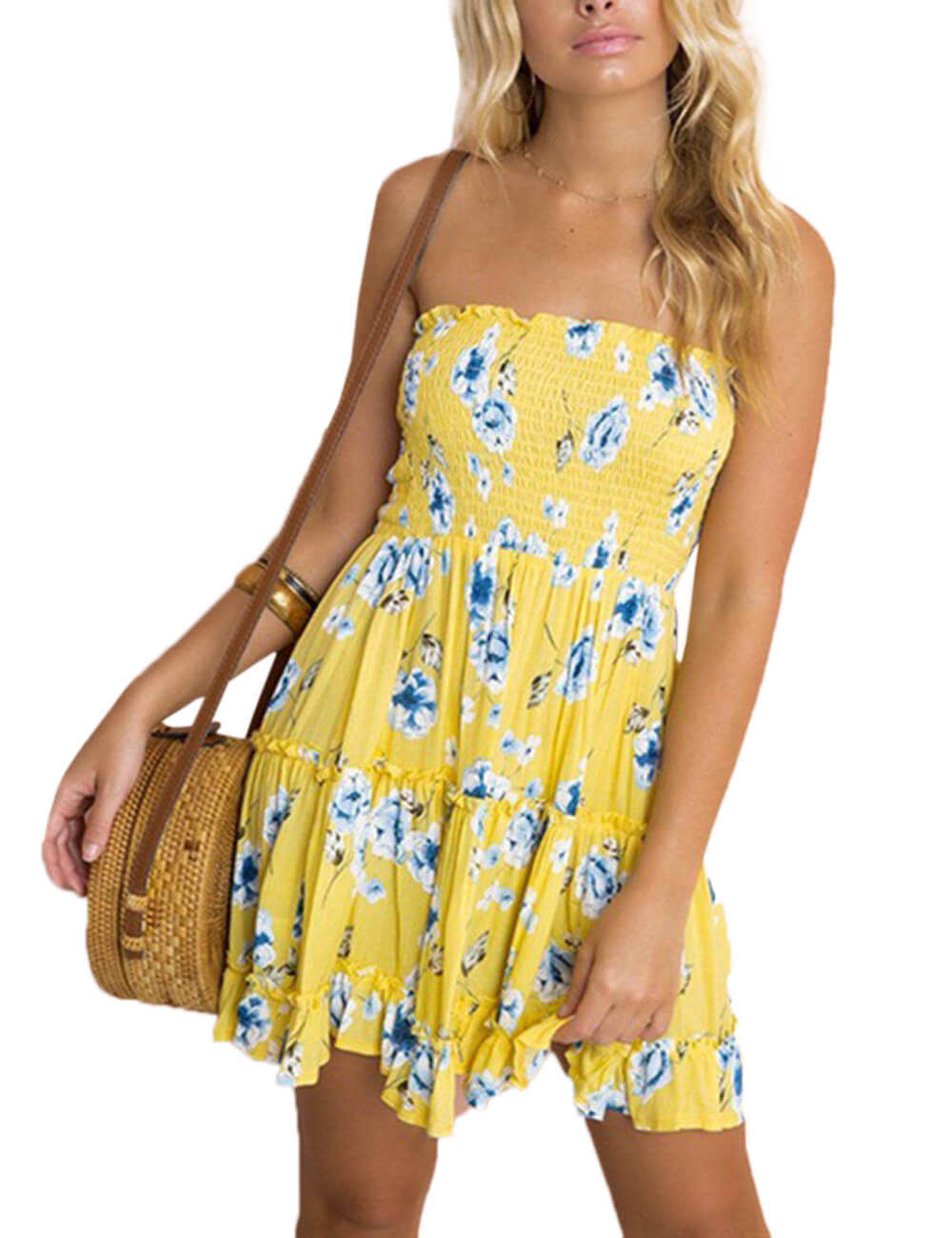 Floral Print Strapless Summer Casual Sleeveless Beach Party Mini Tube Dress Sundresses