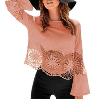 XXXITICAT Women's Basic Splicing Patchwork Insert Lace Blouse Hollow Out Hem Geometric Print T Shirt Tops Beach Cover Ups