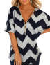 XXXITICAT Women's Short Batwing Sleeve Casual Blouse Tops Chevron Print Zipper Up Geometric Striped T Shirts Basic Tees