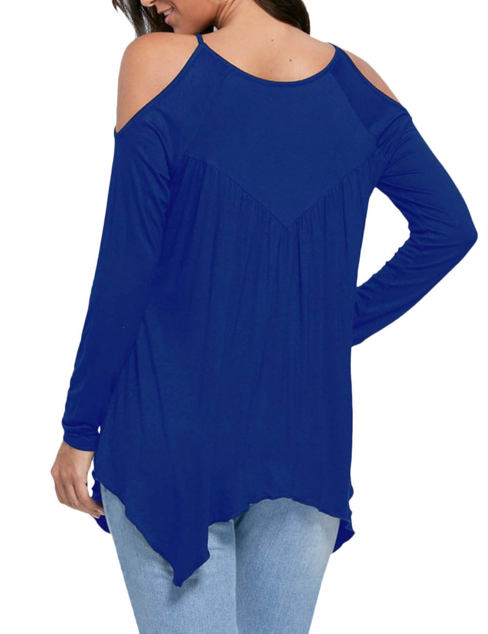  Women's Casual Cold Shoulder Blouse Top Long Sleeve Plain Hollow Out Asymmetric Off The Shoulder Lace T Shirts