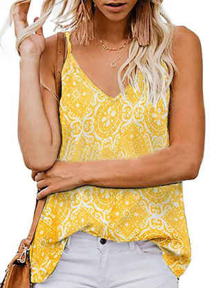 XXXITICAT Women's Summer Boho Spaghetti Straps V Neck Tank Tops Sleeveless Beachwear Blouse Shirts Floral Print Camis