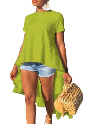 SEMATOMALA Women's High Low Short Sleeve Round Neck Casual Tunic Top Blouse Dovetail Hem T-Shirt Dress