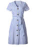 XXXITICAT Women's Summer Short Sleeve Striped Midi Dress V Neck Bow Tie Button Down Belted Swing Dresses With Pockets