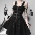 XXXITICAT Women's Cool Black Backless Zipper Up Pleated Harness Goth Strap Dresses Leather Whipped Gothic Punk Dress