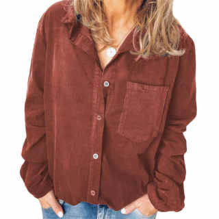 XXXITICAT Women's Plus Size Corduroy Shirt Long Sleeve One Pocket Loose Solid Oversized Button Down Blouse Top