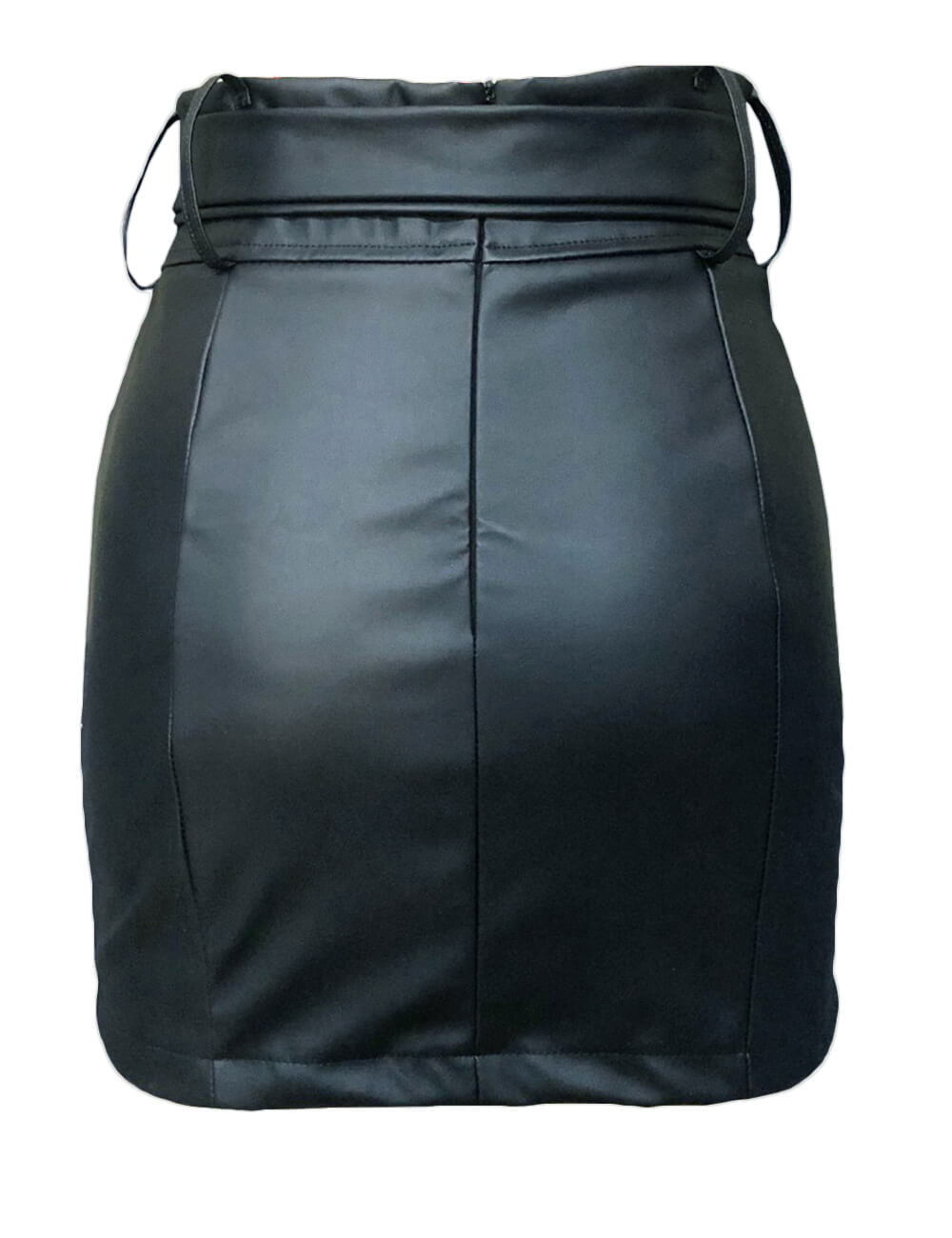 High Waisted PU Mini Skirt Side Split Faux Leather Pencil Skirts With Tie Belt
