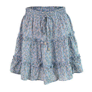 SEMATOMALA Womens Floral Print Ruffle Mini Skirt Summer Elastic Waist Leopard A Line Flared Skater Short Boho Skirt