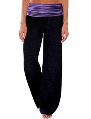 SEMATOMALA Women's Fold Over Waist Wide Leg Palazzo Pants Polka Dot/Stripe Print Trousers Tummy Control Loose Yoga Jogging Pant