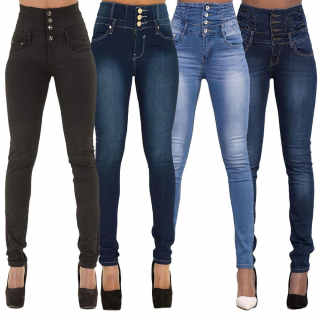 SEMATOMALA Women's Butt Lifting Push-Up 3 Button Super High Waist Vintage Classic Washed Skinny Stretch Denim Jeans Pants