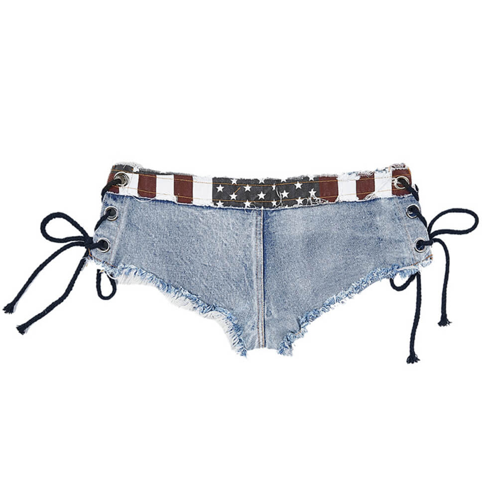  Sexy Women's July 4th Destroyed Denim Jeans Patriotic US American Flag Ripped Jeans Shorts