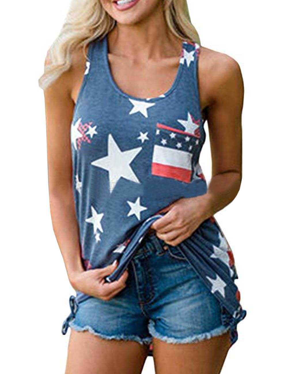  Womens July 4th Racerback Tank Top Summer American USA Flag Print Patriotic Sexy Sleeveless T-Shirts