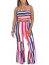 SEMATOMALA Women's Rainbow Striped Strapless Jumpsuit Printed Long Romper Tube Crop Top Wide Leg Pants 2 Pieces Outfits Set