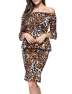ECDAHICC Women‘s Vintage Off Shoulder Long Sleeve Smocked Ruffle Fishtail Bodycon Business Pencil Dress 2 Piece Midi Dress