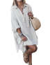 ECDAHICC Womens Loose Cotton Linen Long Sleeve V Neck T-Shirt Dress Button Down Casual Short Tunic Midi Dress