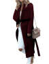 SEMATOMALA Women's Woolen Wide Lapel Open Front Long Sleeve Trench Coat Long Jacket Overcoat Outwear with Belt