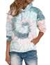 ECDAHICC Women‘s Hoodies Tops Color Block Tie Dye Printed Long Sleeve Loose Drawstring Pullover Sweatshirts with Pocket