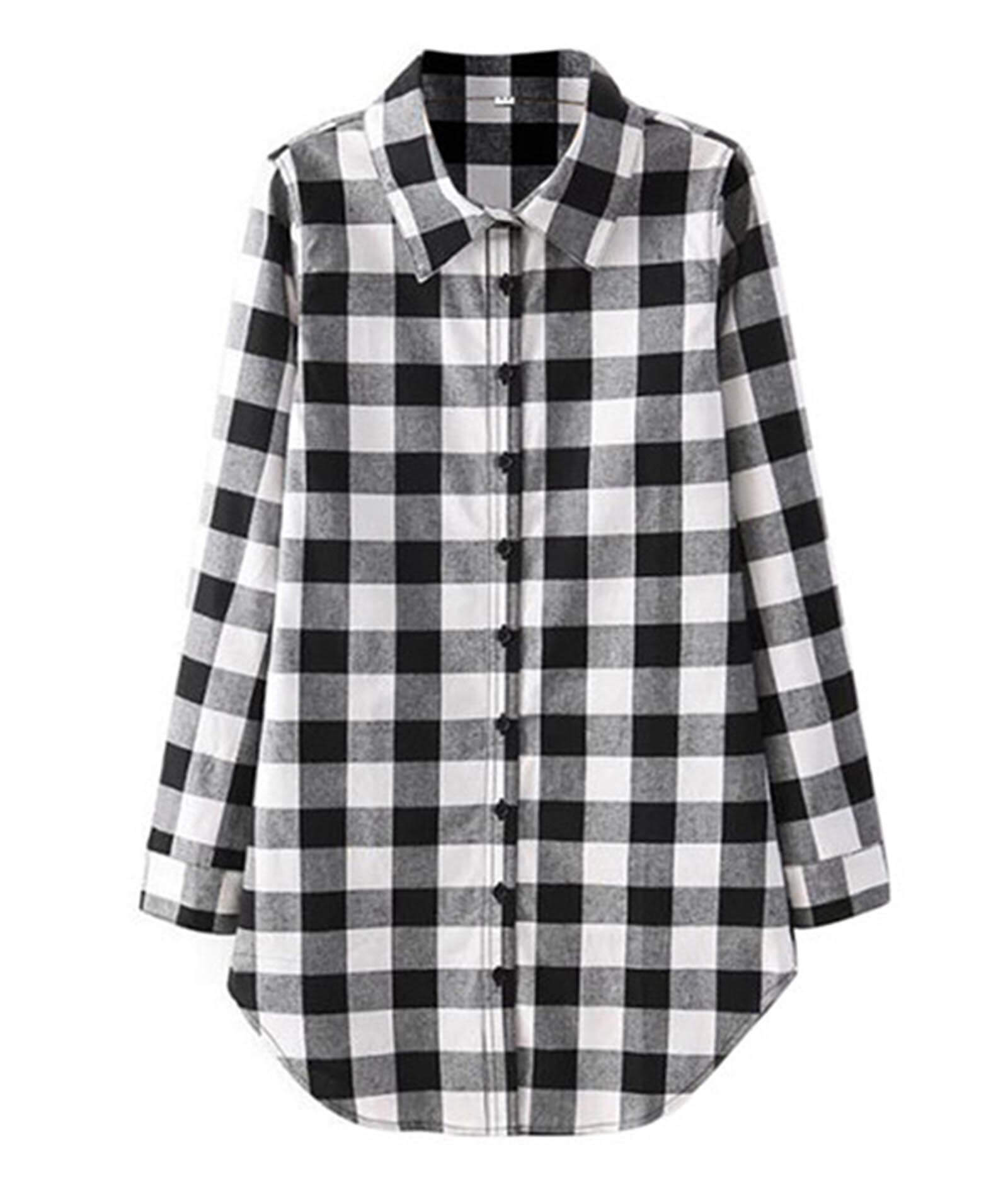  Women's Button Down Buffalo Check Plaid Classic Fit Long Sleeve Lightweight V Neck Pattern Blouse Shirts Tops