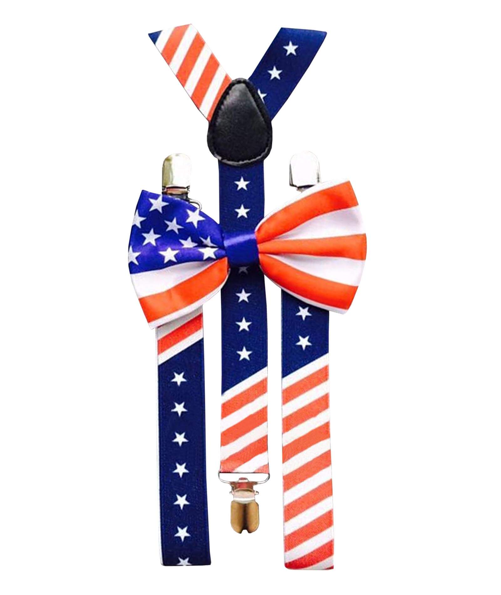  Men's PATRIOTIC USA Flag 2 in 1 Suspenders and Bow Tie Adjustable Elastic X Band Suspenders & Bowtie Set