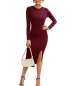 MACCHIASHINE Women's Sexy Open Front Split Long Sleeve Tight Dresses Slim Fit Cocktail Evening Party Round Neck Shirt Pencial Dress