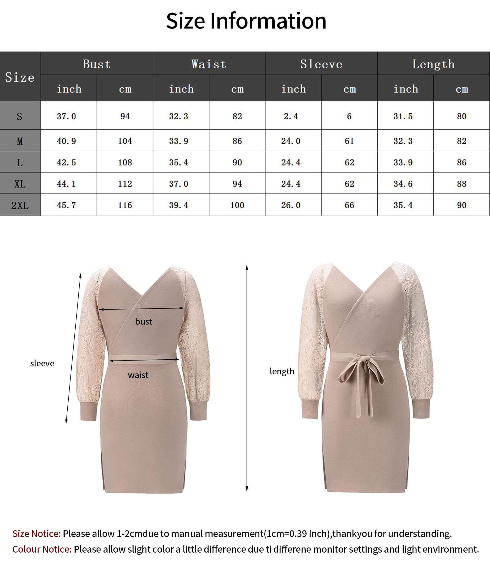  Women's Sweater Dresses Sexy V Neck Lace Patchwork Long Sleeves Bodycon Wrap Dress with Belt