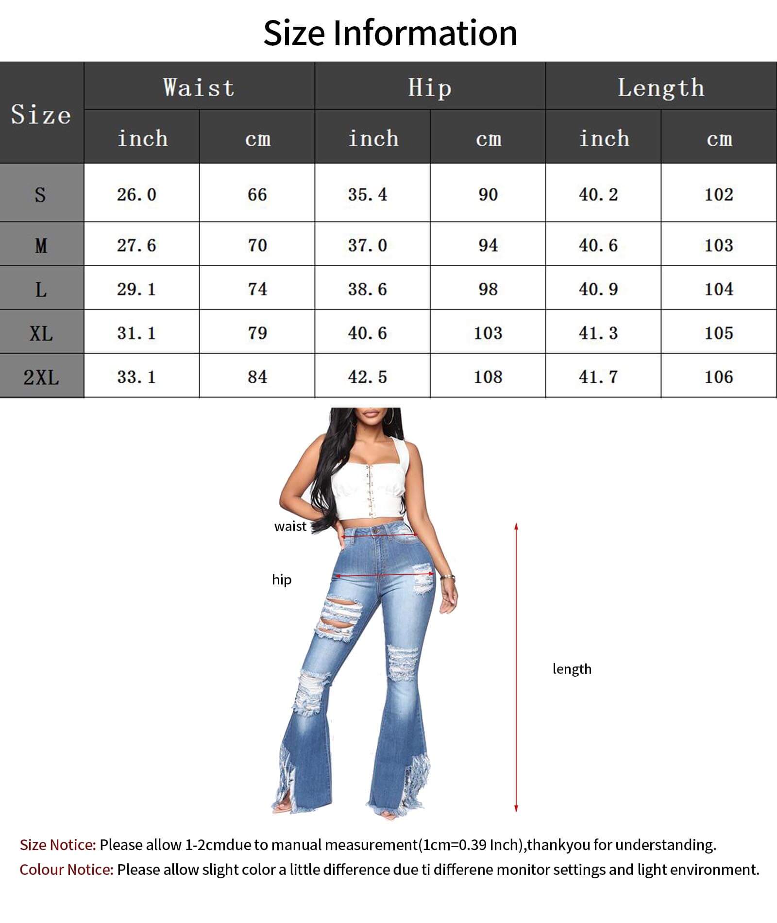  Women's Bell Bottom Jeans High Waisted Classic Retro Distressed Ripped Hole Denim Long  Flare Pants(9432BL,S)