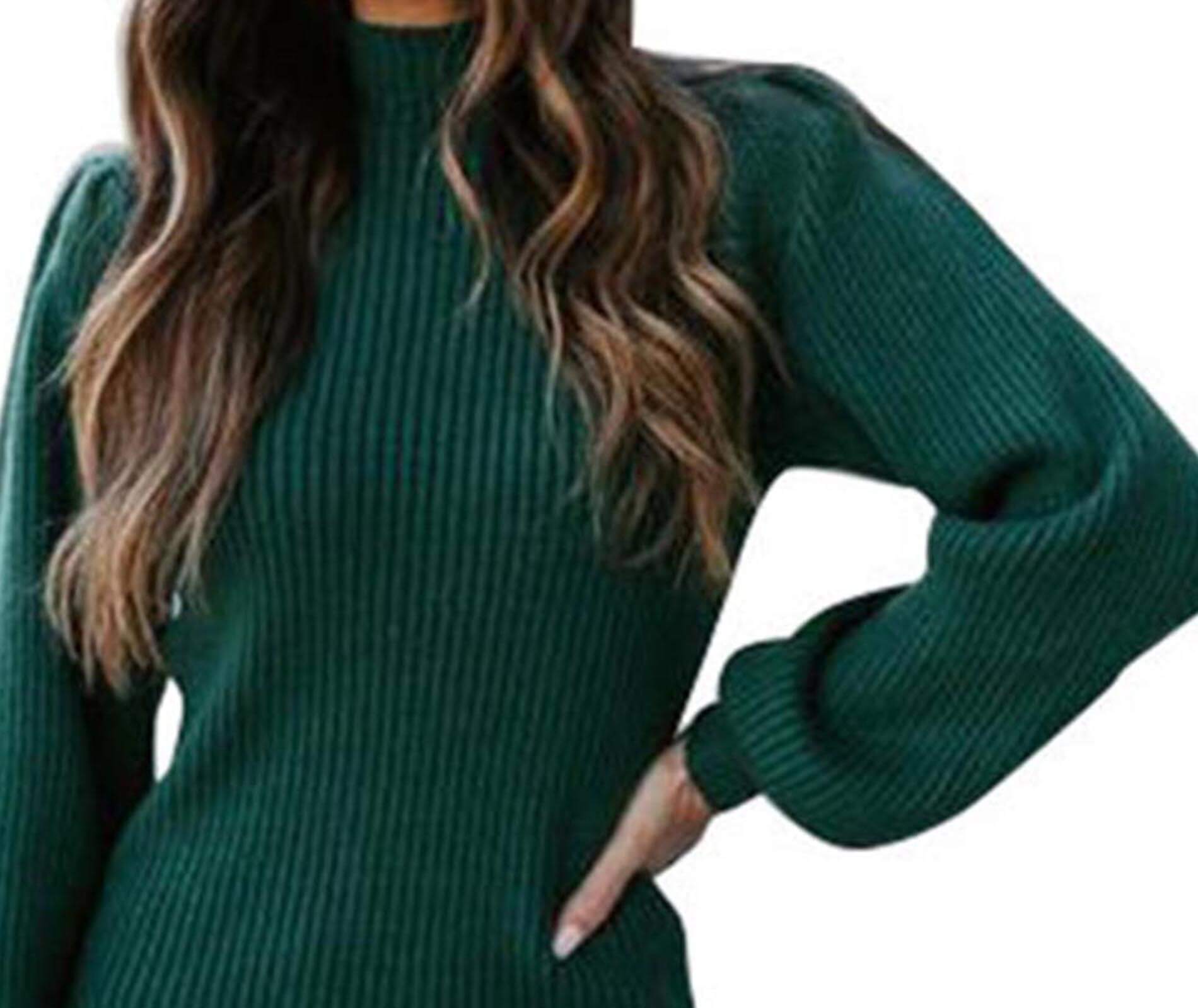  Women's Turtleneck Long Sleeve Knit Pullover Sweater Tops Slim Bodycon Mini Sweater Dress