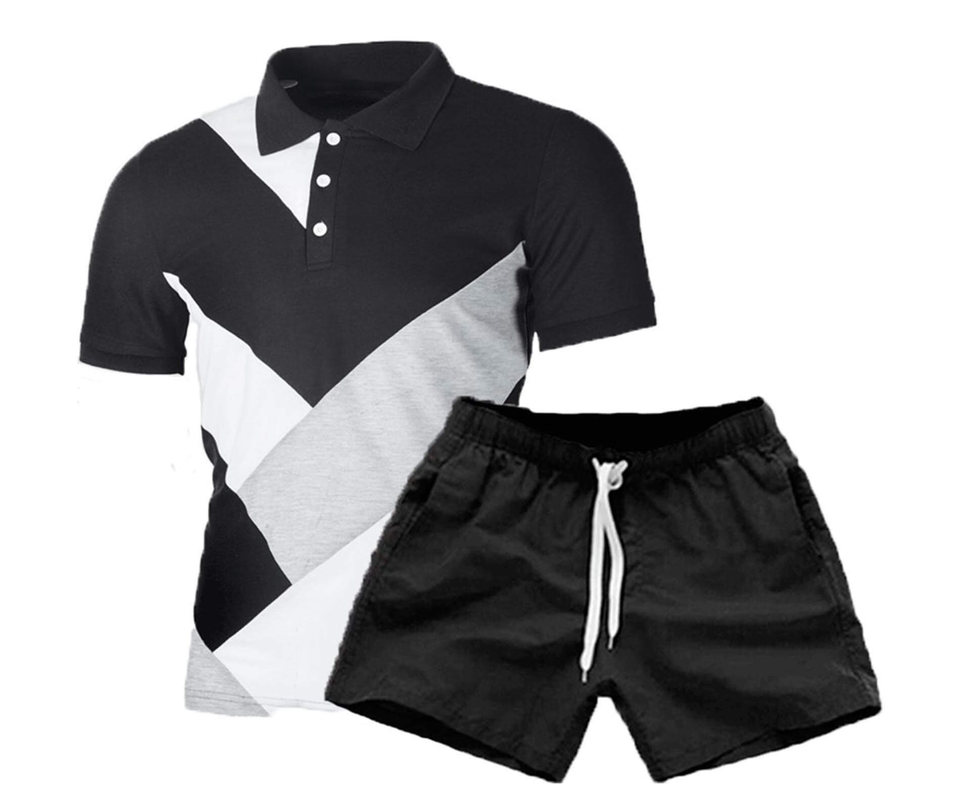 Mens Short Sleeve Polo Shirt and Shorts 2 Piece Set