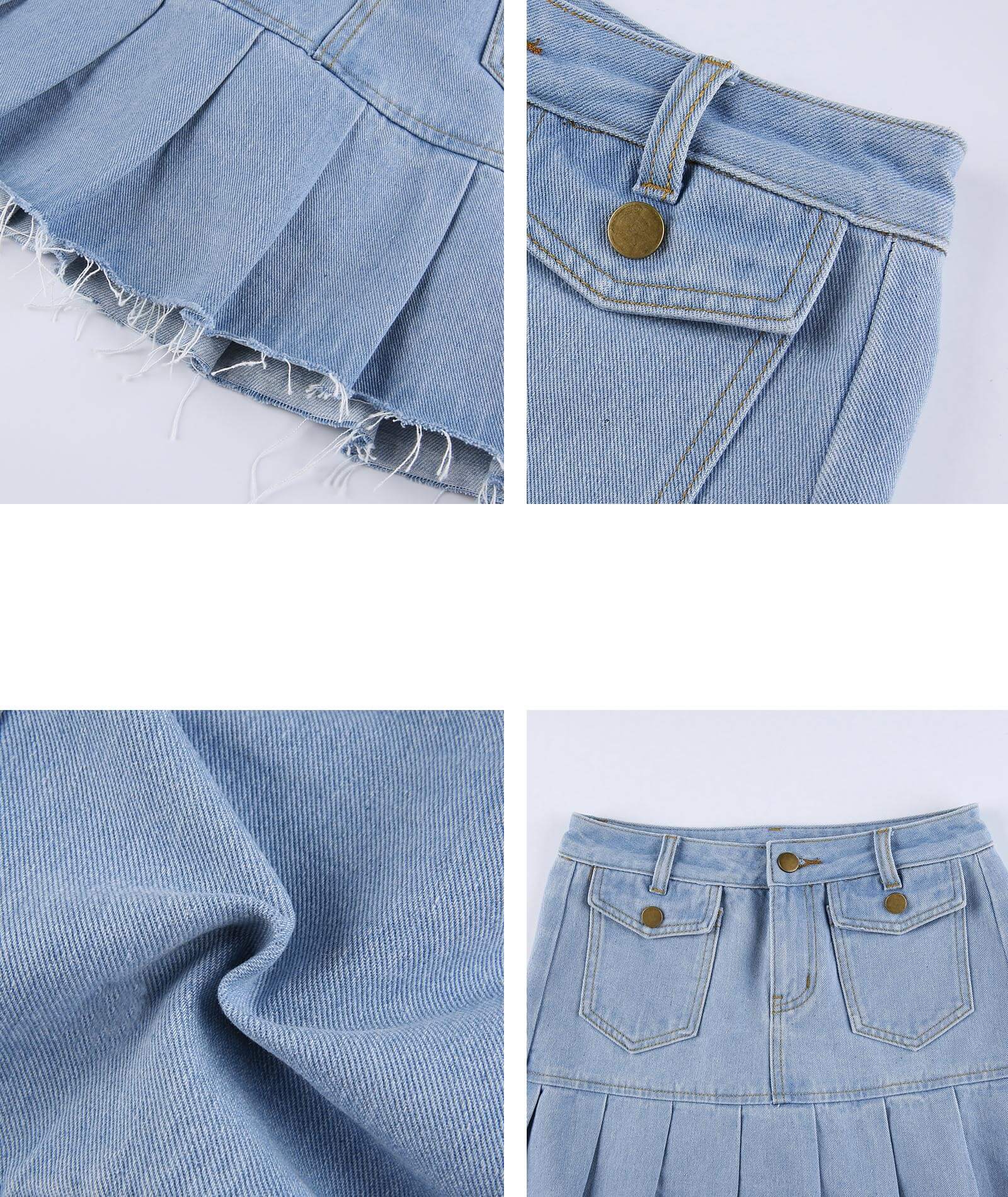  Women's Regular Fit Denim Jeans Shorts High Rise Girls Flare Pleated Dress Denim Mini Skirt