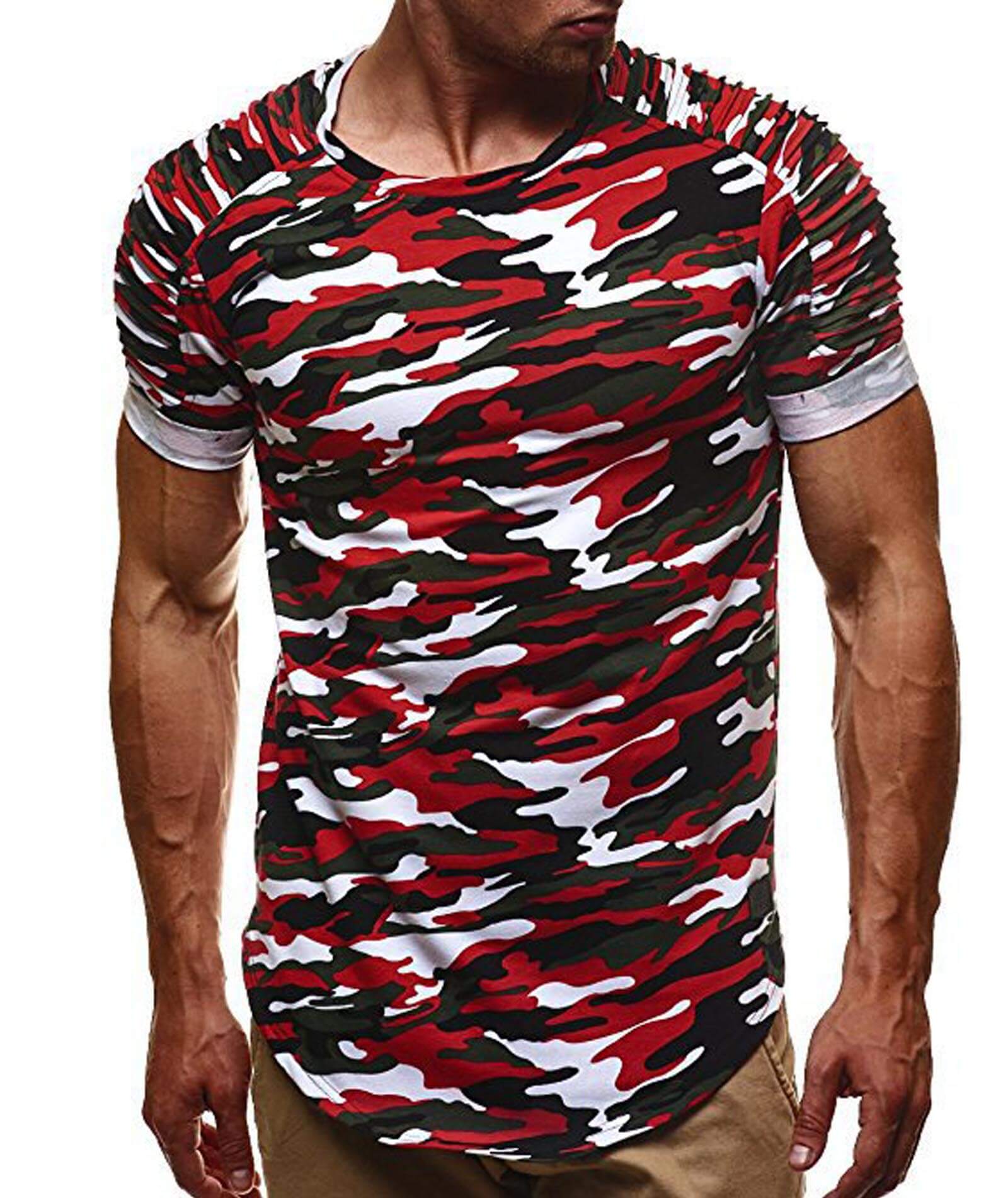  Men's Dry-Fit Crew Neck Camouflage Short Sleeve Moisture Wicking Soft Comfy Active T-Shirt