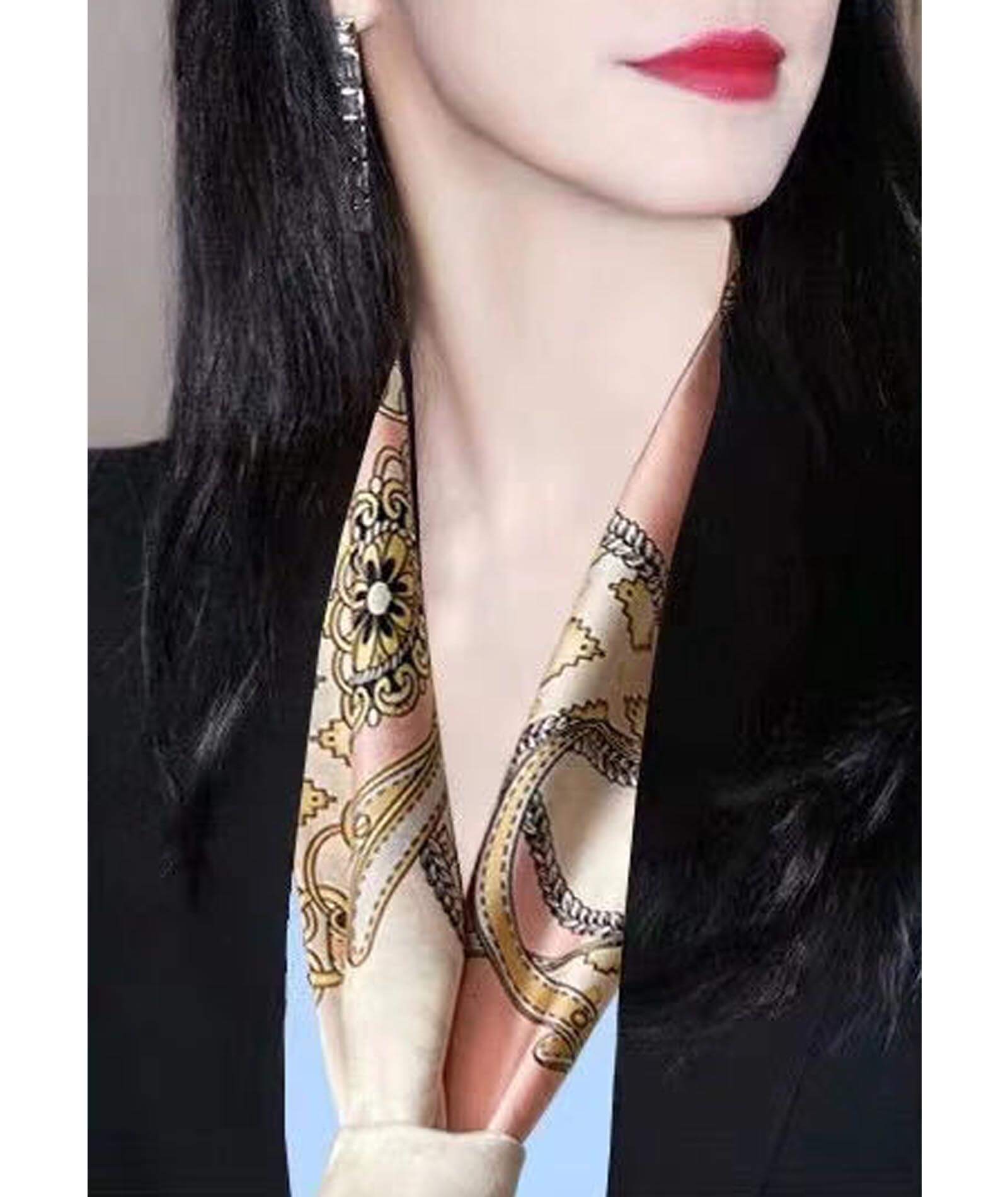  Women's Silk Feeling Floral Print Long Scarf Necktie Headband Hairwrap Turban Bandana Satin HandBag Decorate Scarf