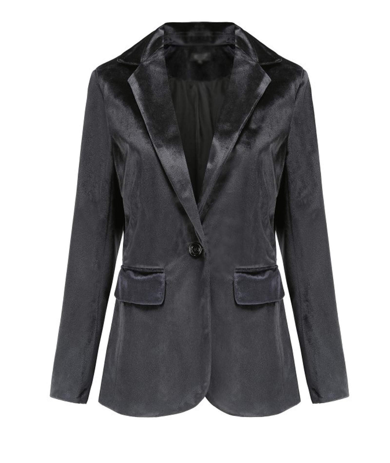  Women 1 Button Velvet Blazer Coat Slim Fit Casual Lapel Office Jacket Suit