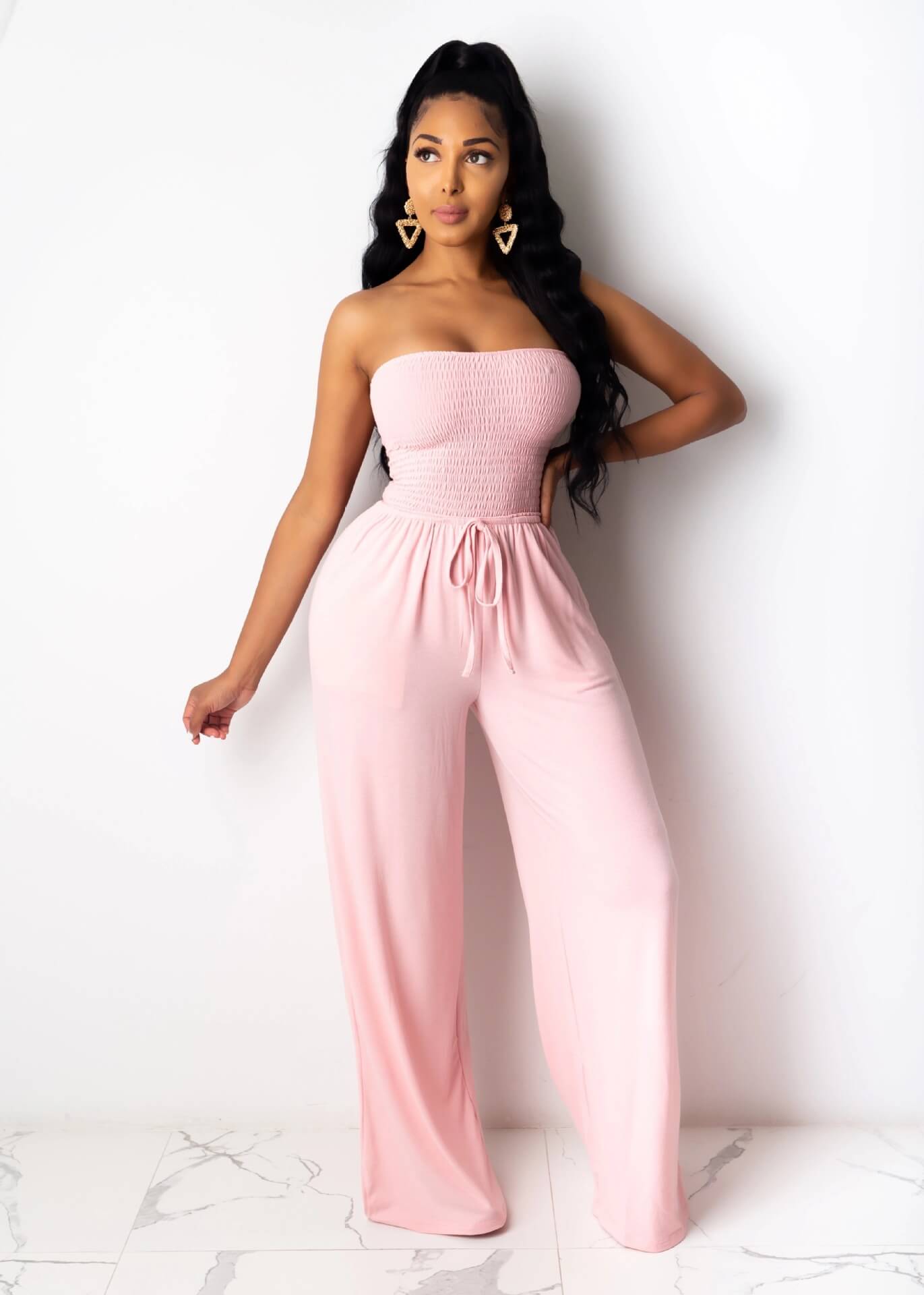 Peiqi Womens Rompers Long Sleeve Off The Shoulder Strapless Belted Casual Jumpsuit